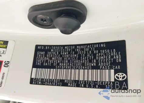 2014 Toyota Corolla Le Eco Plus from USA, damaged, VIN 5YFBPRHE3EP004405